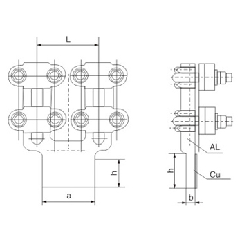 Aluminum-copper terminal clamps for double bundle conductor (bolt type)